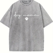 Dog Mama Paw Dog Mom Vintage Washed T-Shirt in Gray