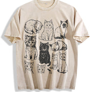 Cats 90s Tattoo Style Retro Y2k Kitten Cat Lovers vintage washed oversized T-shirt in Beige