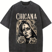 Chicana Chola Style Lowrider Mexican American Latina vintage washed oversized T-shirt in Black