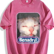 Benadryl Meme Cat vintage washed oversized T-shirt in Red