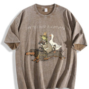 Off To Cause A Kerfuffle Dachshund Frog Meme vintage washed oversized T-shirt in Brown