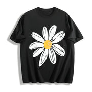 Daisy Retro Floral Cotton T-Shirt in Black