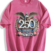USA 250th Anniversary 1776-2026 Eagle Badge Vintage Washed T-Shirt in Red