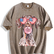 Patriotic Pointer 4th of July Vintage Washed T-Shirt in Brown