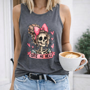 Cute as Hell Skull with Bow Crew-neck Sleeveless Vest Women's Color Cotton Tank Top in Gray