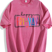 Ladies' a Round-neck Short-sleeve with 'Friyay' Vintage Washed T-Shirt in Red