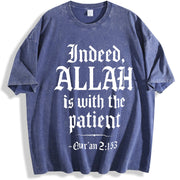 Qur’an 2:153 – Faith with Bold Patience Verse Christian vintage washed oversized T-shirt in Blue