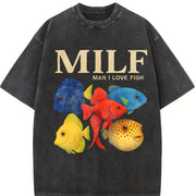 Fish: Man I Love Fish Vintage Washed T-Shirt in Black
