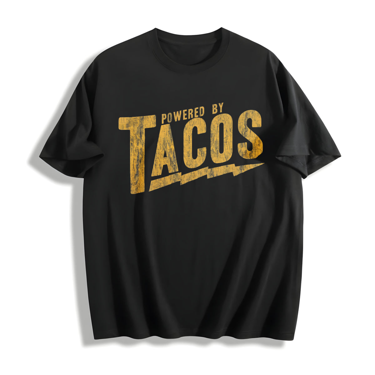 Powered by Tacos Sarcastic Retro for Guys Classic Cotton T-Shirt in Black