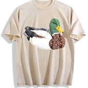 Patterned Ducks Vintage Washed T-Shirt in Beige