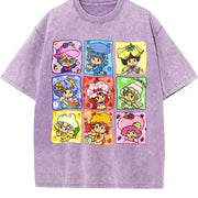 Cartoon Friends Nostalgia 80's Cartoon Characters Rainbow vintage washed oversized T-shirt in Purple