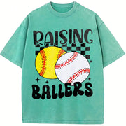 Retro Softball Baseball Vintage Washed T-Shirt in Blue