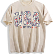 Floral USA Retro America Vintage Washed T-Shirt in Beige