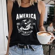 By Sarah Patriotic Home of Free Because of Brave 4th July Women's Color Cotton Tank Top in Black