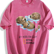 Otters Go with the Flow Vintage Washed T-Shirt in Red