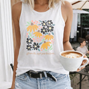 Floral with Yellow and White Flowers Regular Vest Women's Color Cotton Tank Top in White