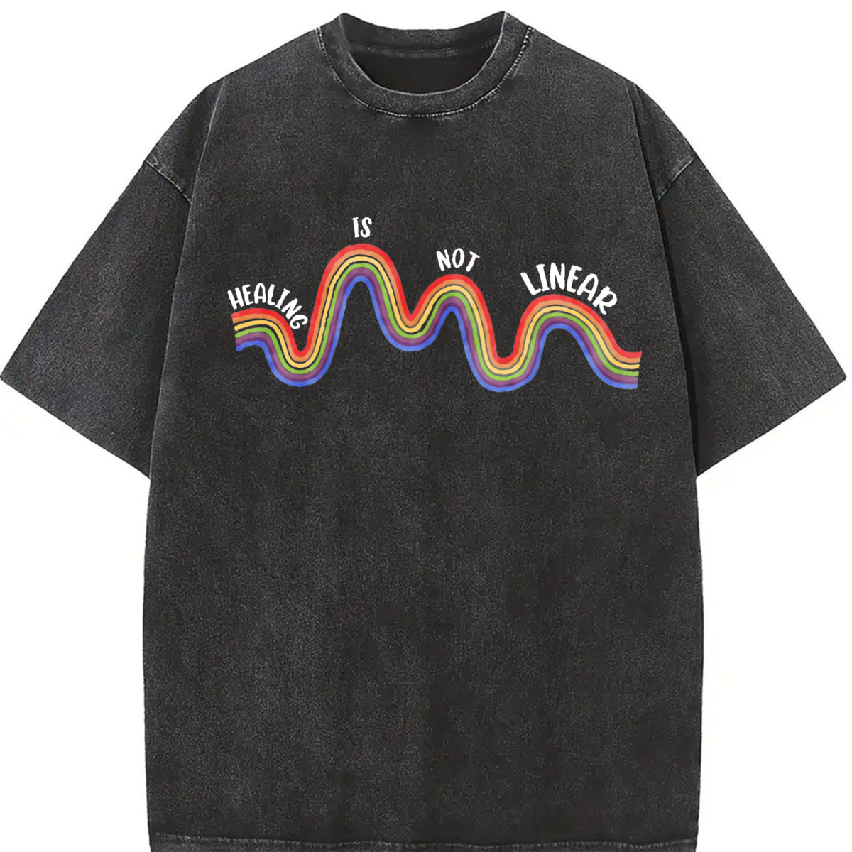 Mental Health Healing Is Not Linear Vintage Washed T-Shirt in Black
