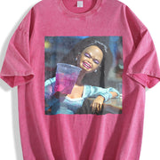 Laughing Glam Doll with a Drink Vintage Washed T-Shirt in Red