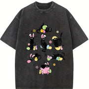 Easter: Black Cat with Bunny Ears in Various Poses Vintage Washed T-Shirt in Black