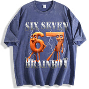 100 Percent Humorous Italian Brainrot Tung Sahur Six vintage washed oversized T-shirt in Blue