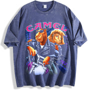 Joe Camel Joe Camel Motorcycle AD Custom vintage washed oversized T-shirt in Blue