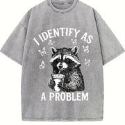 Raccoon Lover and Coffee Addict Vintage Washed T-Shirt in Gray