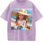 Beach Drink Glam Doll Vintage Washed T-Shirt in Purple