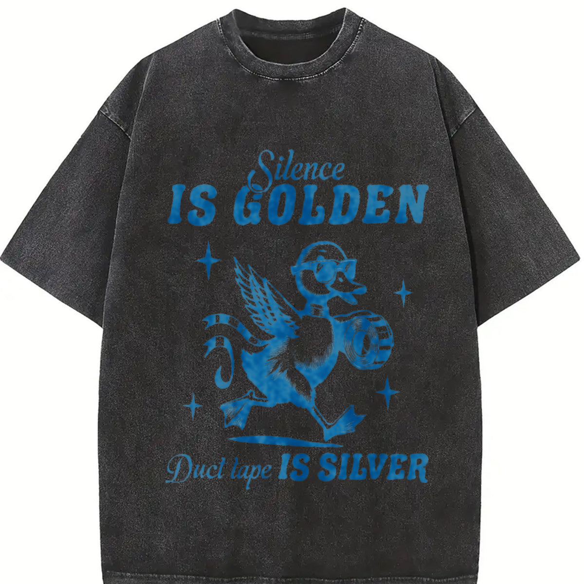 Retro Silence Is Golden Duck Tape Is Silver 90s Vintage Washed T-Shirt in Black