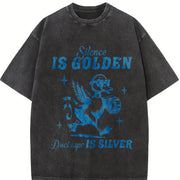 Retro Silence Is Golden Duck Tape Is Silver 90s Vintage Washed T-Shirt in Black