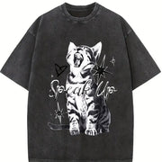 Speak Up Cat Vintage Washed T-Shirt in Black