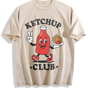Toddler Ketchup Club Kids Retro Cartoon Foodie for Boys Vintage Washed T-Shirt in Beige