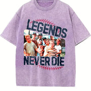 Retro 1990s Sandlot Legends Never Die Vintage Washed T-Shirt in Purple