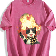 Explosion Cat Vintage Washed T-Shirt in Red