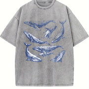 Whale 90s Tattoo Retro ® Y2k Ocean Humpback Whale Vintage Washed T-Shirt in Gray