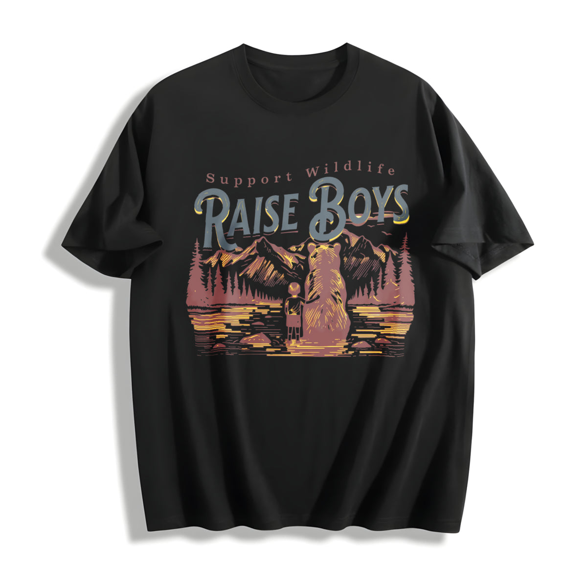 Support Wildlife Raise Boys Cotton T-Shirt in Black