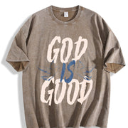 Short-sleeve Christian -Polyester Vintage Washed T-Shirt in Brown