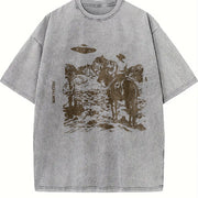 Western Cowboy UFO Vintage Washed T-Shirt in Gray
