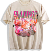 Flamingo Retro 90s Animal Vintage Washed T-Shirt in Beige