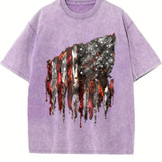 Distressed American Flag Vintage Washed T-Shirt in Purple