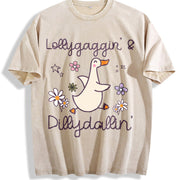 Lollygaggin' and Dillydallyin' Ducks Vintage Washed T-Shirt in Beige