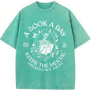 A Book a Day Keep the Mental Breakdown Away Vintage Washed T-Shirt in Blue