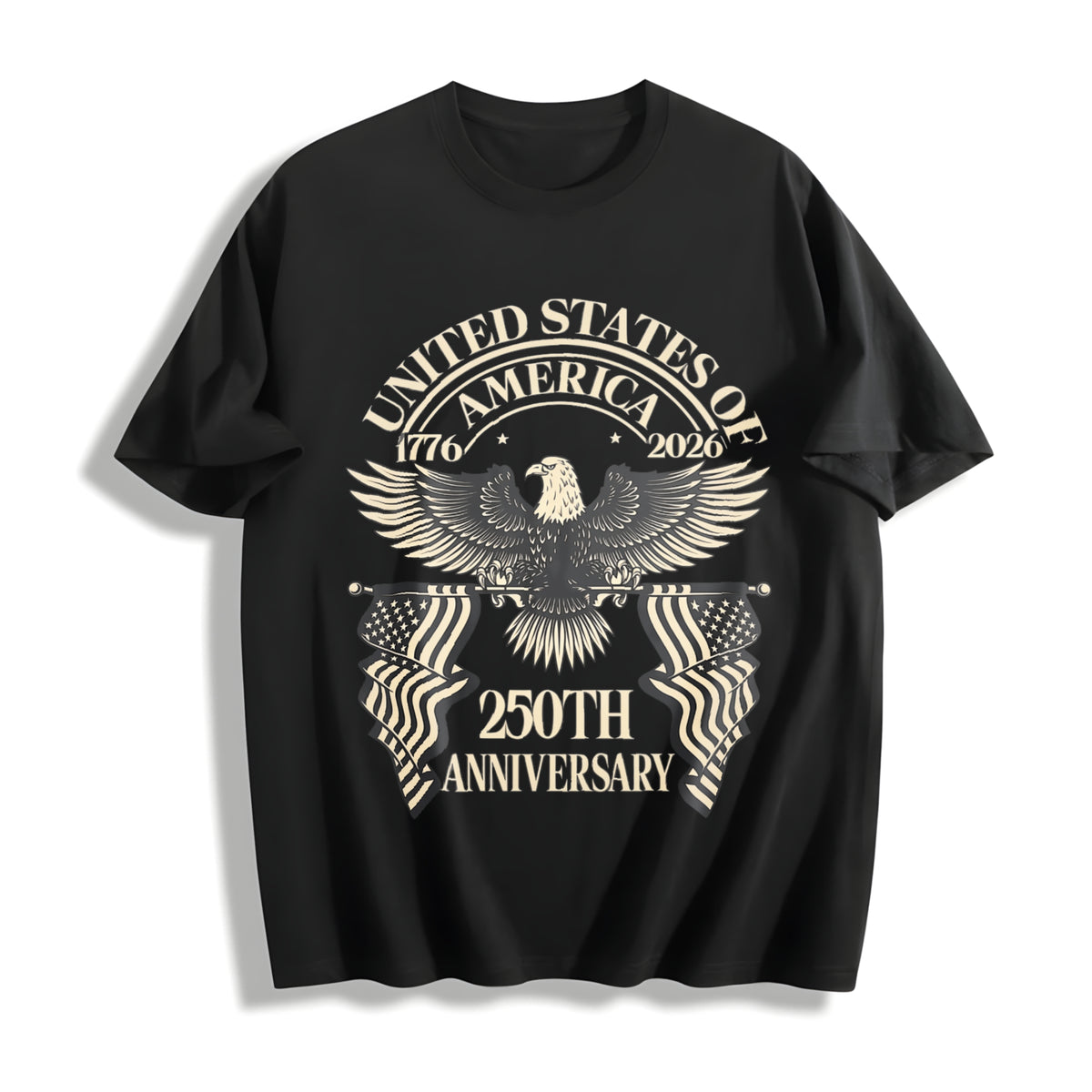 250 Years USA Anniversary Cotton T-Shirt in Black