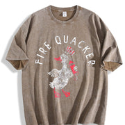 Fire Quacker Sarcastic Fourth of July Party Duck Fireworks Vintage Washed T-Shirt in Brown