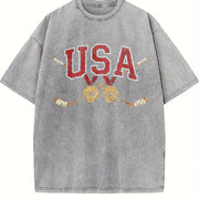 USA Hockey Vintage Washed T-Shirt in Gray