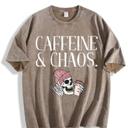 Caffeine and Chaos Vintage Washed T-Shirt in Brown