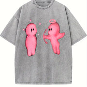 Directional Printing Energetic Vintage Washed T-Shirt in Gray