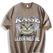 Rage Consumes Me Cat Vintage Washed T-Shirt in Brown