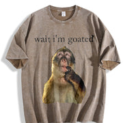 25 Wait I'm Goated Thinking Monkey Meme Brainrot vintage washed oversized T-shirt in Brown
