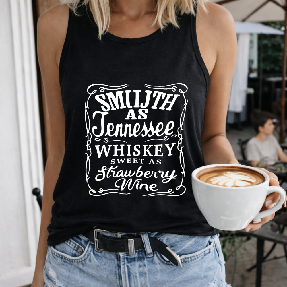 Smooth as Tennessee Whiskey Sweet as Strawberry Wine Ring Women's Color Cotton Tank Top in Black