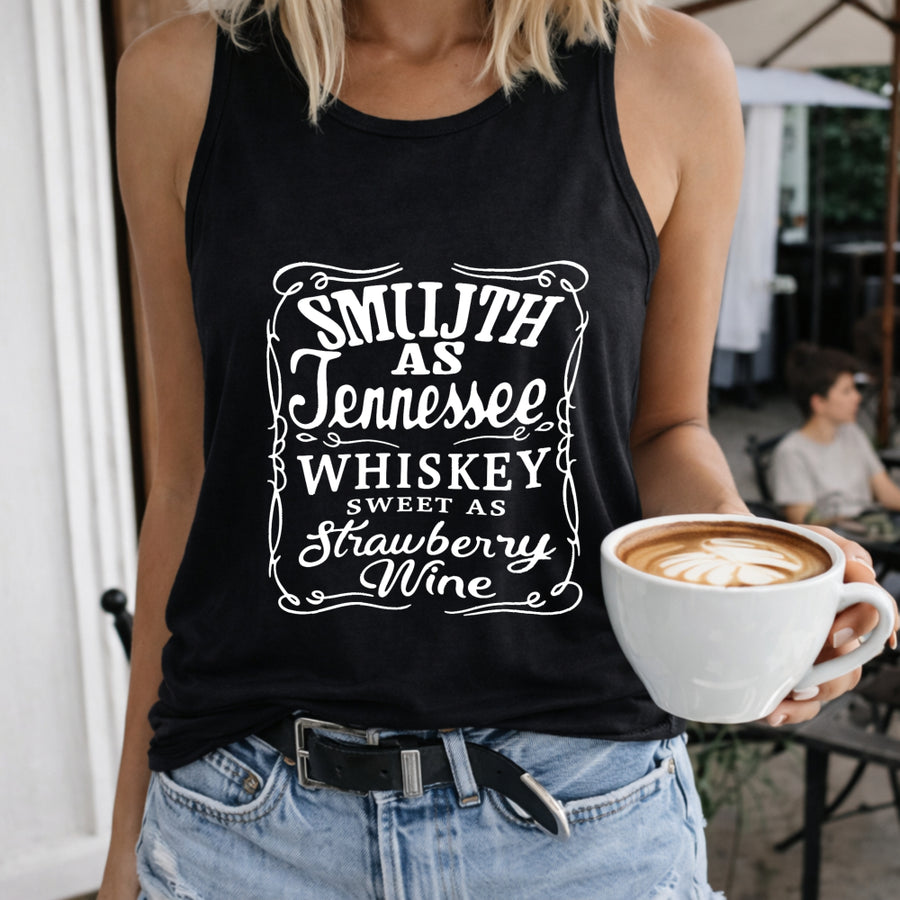 Smooth as Tennessee Whiskey Sweet as Strawberry Wine Women's Color Cotton Tank Top in Black